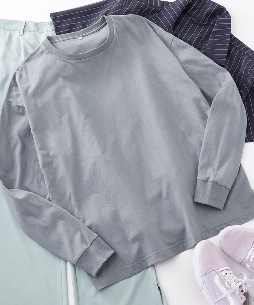 Anchor Smith（アンカー スミス）の「オーバーサイズ コットン天竺 カラー 長袖ベーシックTシャツ（Tシャツ/カットソー・メンズ・ホワイト/ブラック/ブラウン/オレンジ/ダークグレー/グリーン系その他/グレイッシュベージュ/ライトグレー/ネイビー/カーキ/グリーン/ヘザーグレー/ピンク系その他/グレイッシュブルー・S/M/XL/L）」の12枚目の写真