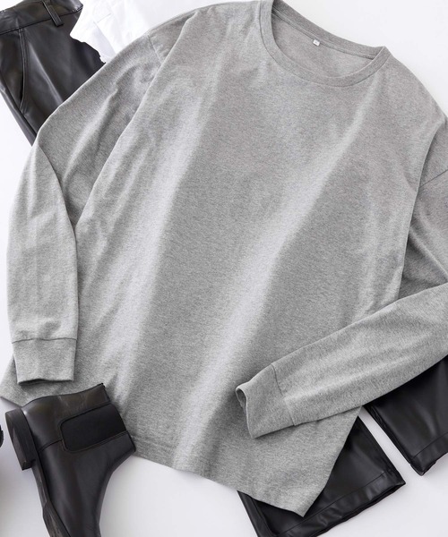 Anchor Smith（アンカー スミス）の「オーバーサイズ コットン天竺 カラー 長袖ベーシックTシャツ（Tシャツ/カットソー・メンズ・ホワイト/ブラック/ブラウン/オレンジ/ダークグレー/グリーン系その他/グレイッシュベージュ/ライトグレー/ネイビー/カーキ/グリーン/ヘザーグレー/ピンク系その他/グレイッシュブルー・S/M/XL/L）」の6枚目の写真