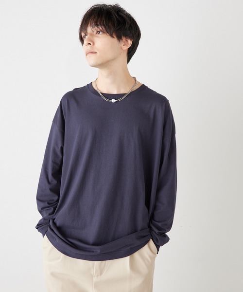 Anchor Smith（アンカー スミス）の「オーバーサイズ コットン天竺 カラー 長袖ベーシックTシャツ（Tシャツ/カットソー・メンズ・ホワイト/ブラック/ブラウン/オレンジ/ダークグレー/グリーン系その他/グレイッシュベージュ/ライトグレー/ネイビー/カーキ/グリーン/ヘザーグレー/ピンク系その他/グレイッシュブルー・S/M/XL/L）」の17枚目の写真