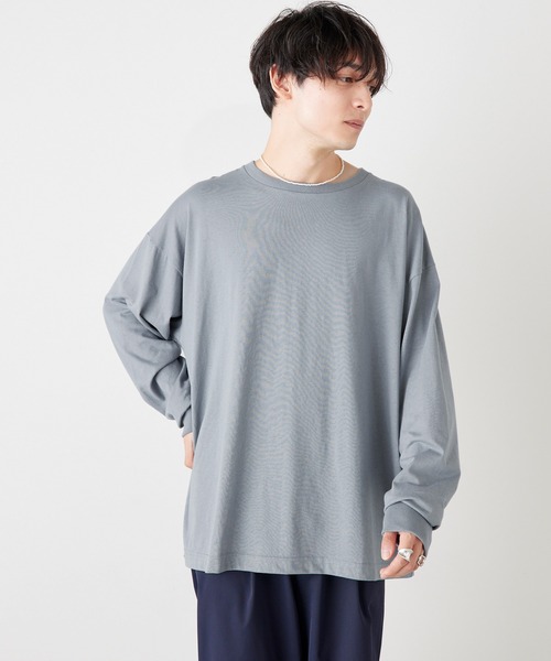 Anchor Smith（アンカー スミス）の「オーバーサイズ コットン天竺 カラー 長袖ベーシックTシャツ（Tシャツ/カットソー・メンズ・ホワイト/ブラック/ブラウン/オレンジ/ダークグレー/グリーン系その他/グレイッシュベージュ/ライトグレー/ネイビー/カーキ/グリーン/ヘザーグレー/ピンク系その他/グレイッシュブルー・S/M/XL/L）」の18枚目の写真
