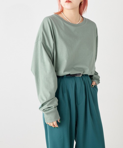 Anchor Smith（アンカー スミス）の「オーバーサイズ コットン天竺 カラー 長袖ベーシックTシャツ（Tシャツ/カットソー・メンズ・ホワイト/ブラック/ブラウン/オレンジ/ダークグレー/グリーン系その他/グレイッシュベージュ/ライトグレー/ネイビー/カーキ/グリーン/ヘザーグレー/ピンク系その他/グレイッシュブルー・S/M/XL/L）」の16枚目の写真