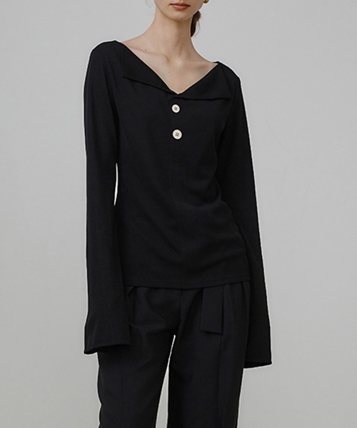 UNSPOKEN(アンスポクン)の「【UNSPOKEN】Small lapel collar contrast button tops UQ21S036(シャツ/ブラウス・レディース・ブラック/ホワイト・L/M/S)」の10枚目の写真