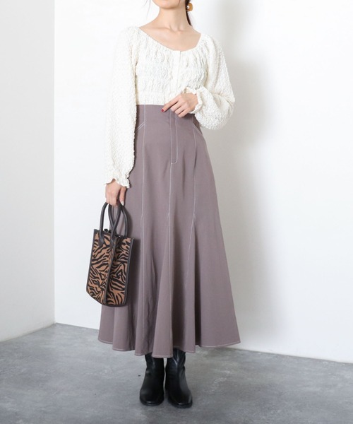 archives（アルシーヴ）の「配色ステッチマーメイドスカート（スカート・レディース・モカ/アイボリー/ブラック/グリーン・MEDIUM）」の7枚目の写真