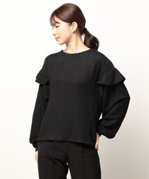 NICOLE white | カットジャガード 袖フリルプルオーバー(Tシャツ/カットソー)