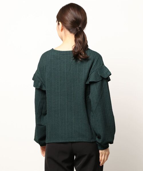 NICOLE white（ニコルホワイト）の「カットジャガード 袖フリルプルオーバー（Tシャツ/カットソー・レディース・グリーン/ブラウン/ブラック・FREE）」の5枚目の写真