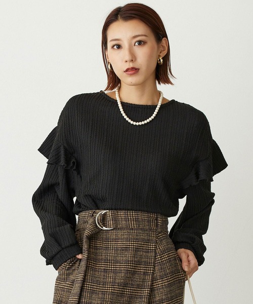 NICOLE white（ニコルホワイト）の「カットジャガード 袖フリルプルオーバー（Tシャツ/カットソー・レディース・グリーン/ブラウン/ブラック・FREE）」の2枚目の写真