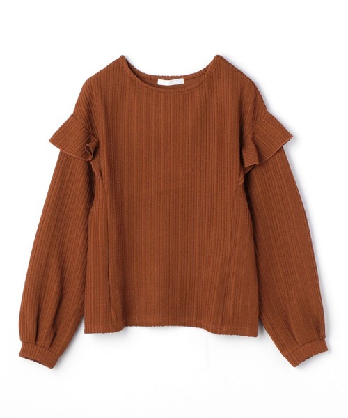 NICOLE white（ニコルホワイト）の「カットジャガード 袖フリルプルオーバー（Tシャツ/カットソー・レディース・グリーン/ブラウン/ブラック・FREE）」の6枚目の写真