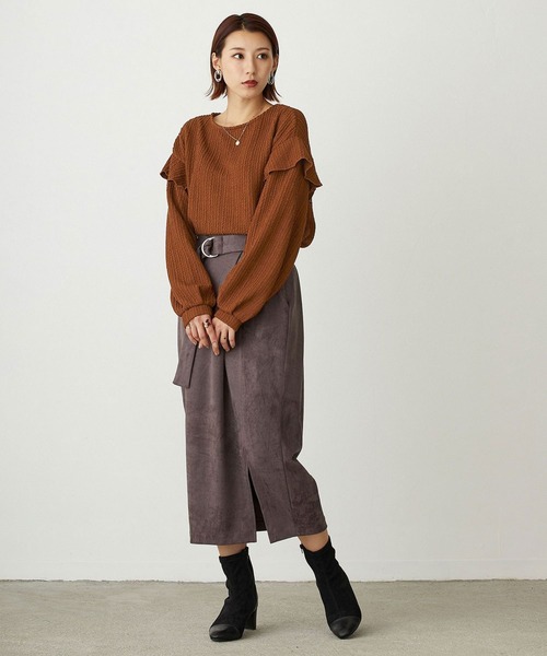 NICOLE white（ニコルホワイト）の「カットジャガード 袖フリルプルオーバー（Tシャツ/カットソー・レディース・グリーン/ブラウン/ブラック・FREE）」の16枚目の写真