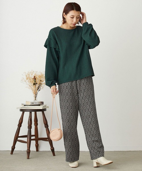 NICOLE white（ニコルホワイト）の「カットジャガード 袖フリルプルオーバー（Tシャツ/カットソー・レディース・グリーン/ブラウン/ブラック・FREE）」の18枚目の写真