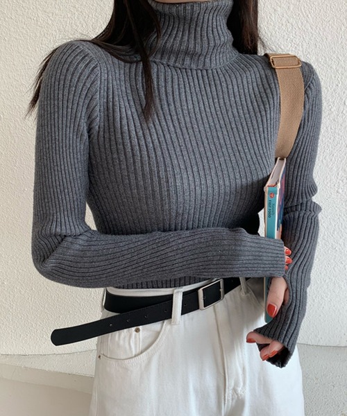 Girly Doll(ガーリードール)の「ハイネックタートルリブニット(ニット/セーター・レディース・ホワイト/ブラック/ベージュ/ブラウン/グレー/カーキ/モカ・FREE)」の17枚目の写真