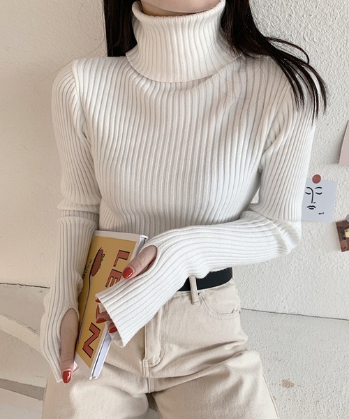 Girly Doll(ガーリードール)の「ハイネックタートルリブニット(ニット/セーター・レディース・ホワイト/ブラック/ベージュ/ブラウン/グレー/カーキ/モカ・FREE)」の18枚目の写真