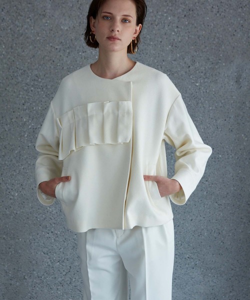 RAW FUDGE(ローファッジ)の「タタミフリルアシメジャケット(ノーカラーコート・レディース・チャコールグレー/ブラック/オフホワイト・M)」の11枚目の写真