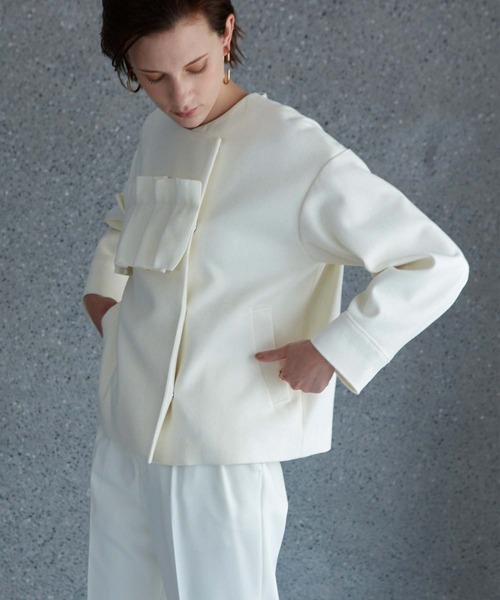 RAW FUDGE(ローファッジ)の「タタミフリルアシメジャケット(ノーカラーコート・レディース・チャコールグレー/ブラック/オフホワイト・M)」の14枚目の写真