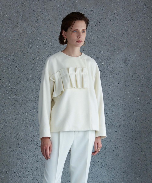 RAW FUDGE(ローファッジ)の「タタミフリルアシメジャケット(ノーカラーコート・レディース・チャコールグレー/ブラック/オフホワイト・M)」の20枚目の写真