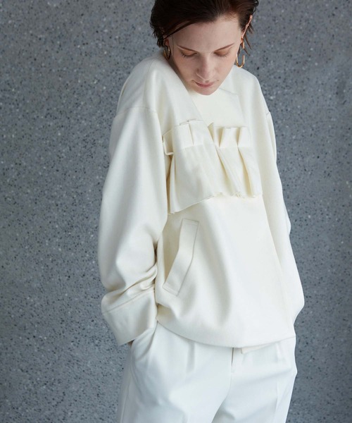 RAW FUDGE(ローファッジ)の「タタミフリルアシメジャケット(ノーカラーコート・レディース・チャコールグレー/ブラック/オフホワイト・M)」の6枚目の写真