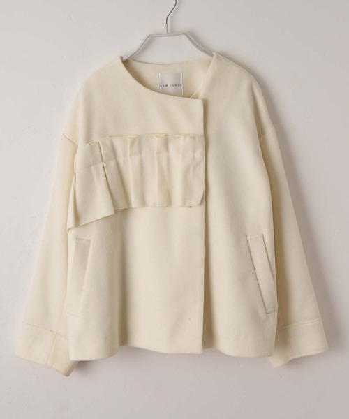 RAW FUDGE(ローファッジ)の「タタミフリルアシメジャケット(ノーカラーコート・レディース・チャコールグレー/ブラック/オフホワイト・M)」の7枚目の写真