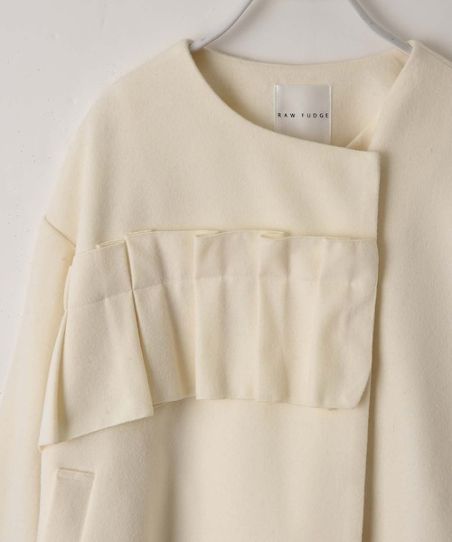 RAW FUDGE(ローファッジ)の「タタミフリルアシメジャケット(ノーカラーコート・レディース・チャコールグレー/ブラック/オフホワイト・M)」の5枚目の写真