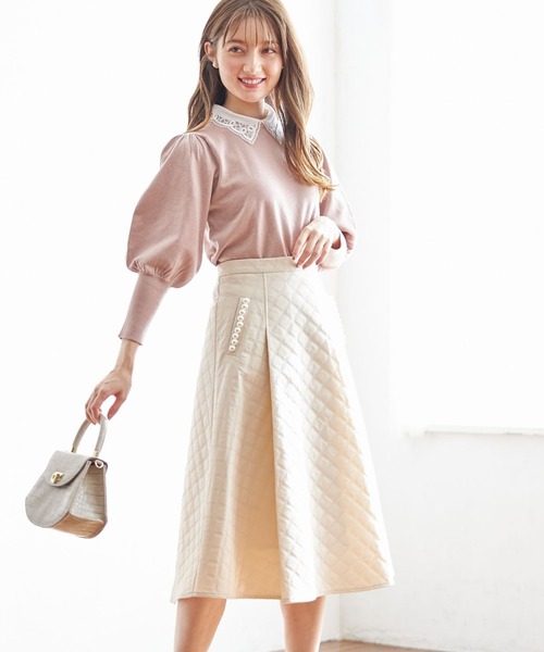 tocco closet（トッコ　クローゼット）の「ポケットパール付きエンボスキルティングタックフレアスカート（スカート・レディース・ブラック/ライトベージュ/ピンク/ネイビー/カーキ/グレー系その他・M）」の12枚目の写真