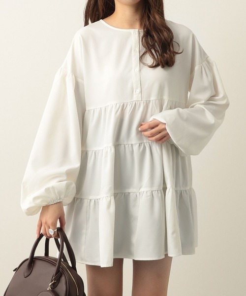 Heather（ヘザー）の「2WAYティアードチュニック　262777（シャツ/ブラウス・レディース・オフホワイト/ブラック・FREE）」の6枚目の写真