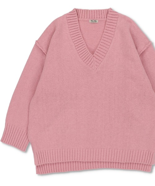 SPINNS（スピンズ）の「【ゆるシルエット】Vネック カラーニット（ニット/セーター・レディース・ピンク/オフホワイト/ブルー/グリーン/ブラック・ONESIZE）」の5枚目の写真