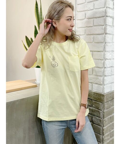 GYDA（ジェイダ）の「SMILE BUNNYポケットTシャツ（Tシャツ/カットソー・レディース・チャコールグレー/オフホワイト/ライトイエロー/シャーベット・FREE）」の5枚目の写真