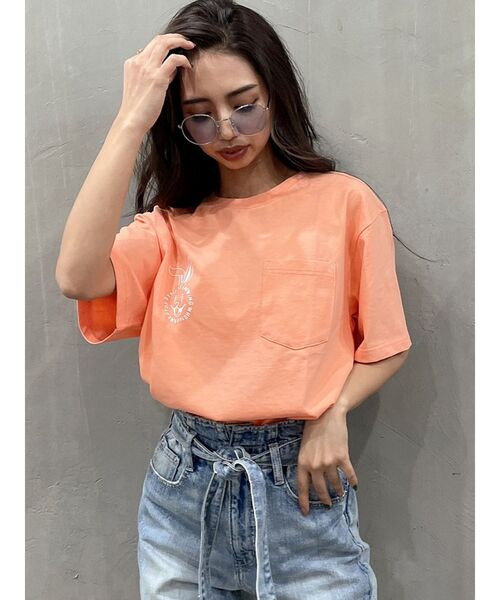 GYDA（ジェイダ）の「SMILE BUNNYポケットTシャツ（Tシャツ/カットソー・レディース・チャコールグレー/オフホワイト/ライトイエロー/シャーベット・FREE）」の18枚目の写真