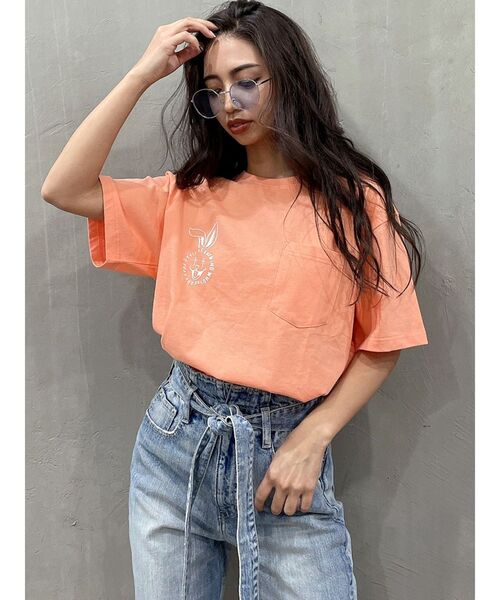 GYDA（ジェイダ）の「SMILE BUNNYポケットTシャツ（Tシャツ/カットソー・レディース・チャコールグレー/オフホワイト/ライトイエロー/シャーベット・FREE）」の20枚目の写真