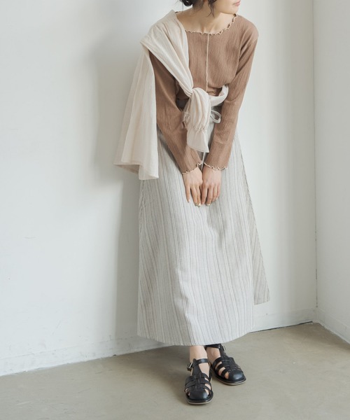 Crisp（クリスプ）の「ストライプフレアスカート（スカート・レディース・ブラック/ブラウン・FREE）」の6枚目の写真