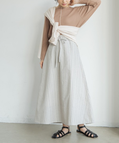 Crisp（クリスプ）の「ストライプフレアスカート（スカート・レディース・ブラック/ブラウン・FREE）」の9枚目の写真