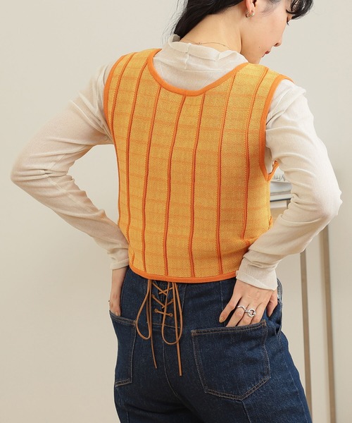 BeAMS DOT（ビームスドット）の「【WEB限定】BeAMS DOT / リバーシブル チェック コットンベスト（ベスト・レディース・オレンジ/ブラック/グリーン・FREE）」の8枚目の写真