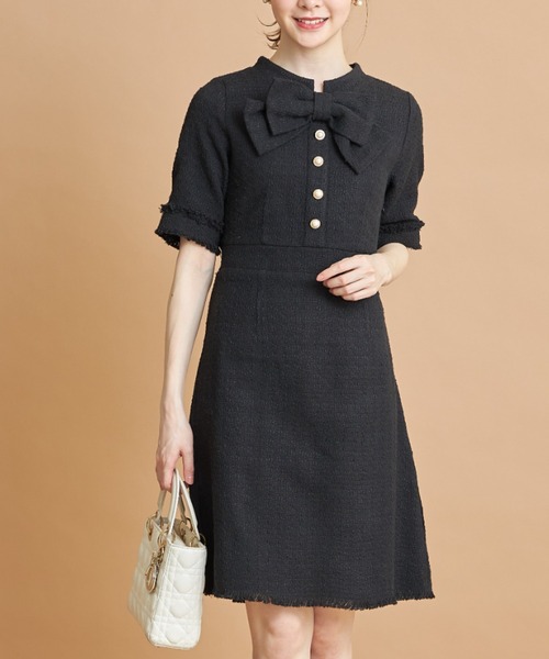 取り外し可能なりぼん付きフロントパール飾り釦ツイードワンピース ワンピース Tocco Closet トッコ クローゼット のファッション通販 Zozotown