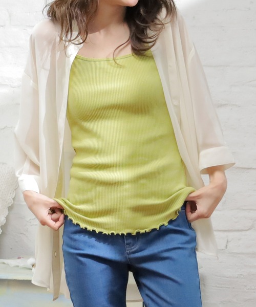 Honeys（ハニーズ）の「針抜きテレコキャミ（キャミソール・レディース・ブラック/ピンク系その他/アイボリー/モカ/ライム/パープル/グリーン/オレンジ/ブルー・M/L/S）」の5枚目の写真