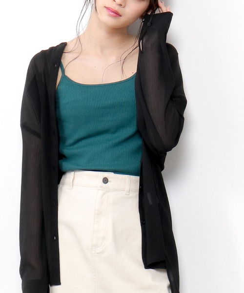 Honeys（ハニーズ）の「針抜きテレコキャミ（キャミソール・レディース・ブラック/ピンク系その他/アイボリー/モカ/ライム/パープル/グリーン/オレンジ/ブルー・M/L/S）」の6枚目の写真