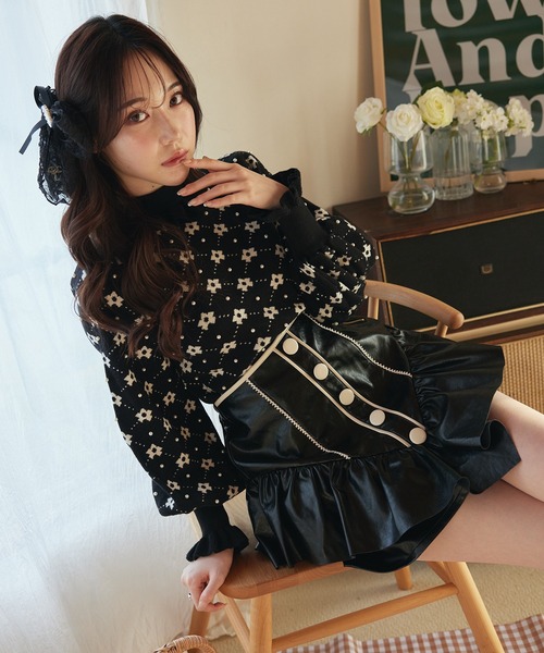 Swankiss（スワンキス）の「JF fleur JQ knit（ニット/セーター・レディース・ブラック/オフホワイト/ピンク・FREE）」の3枚目の写真