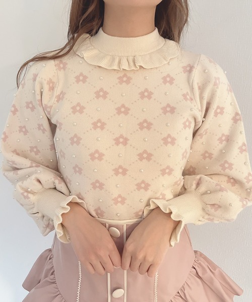 Swankiss（スワンキス）の「JF fleur JQ knit（ニット/セーター・レディース・ブラック/オフホワイト/ピンク・FREE）」の4枚目の写真