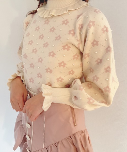 Swankiss（スワンキス）の「JF fleur JQ knit（ニット/セーター・レディース・ブラック/オフホワイト/ピンク・FREE）」の7枚目の写真