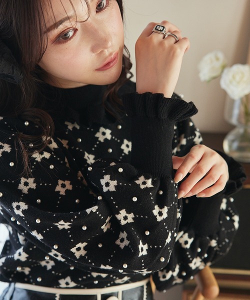 Swankiss（スワンキス）の「JF fleur JQ knit（ニット/セーター・レディース・ブラック/オフホワイト/ピンク・FREE）」の14枚目の写真