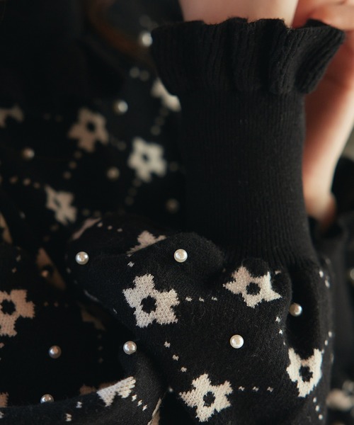 Swankiss（スワンキス）の「JF fleur JQ knit（ニット/セーター・レディース・ブラック/オフホワイト/ピンク・FREE）」の5枚目の写真