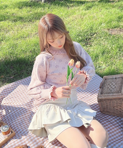 Swankiss（スワンキス）の「JF fleur JQ knit（ニット/セーター・レディース・ブラック/オフホワイト/ピンク・FREE）」の8枚目の写真