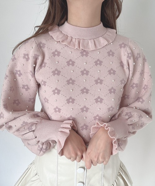 Swankiss（スワンキス）の「JF fleur JQ knit（ニット/セーター・レディース・ブラック/オフホワイト/ピンク・FREE）」の6枚目の写真