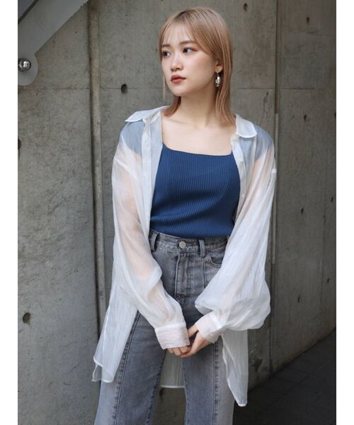 MURUA(ムルーア)の「バックオープンアシメニットタンク(タンクトップ・レディース・ホワイト/ブラック/ダークグリーン/ブルー/パープル/モカ・FREE)」の8枚目の写真