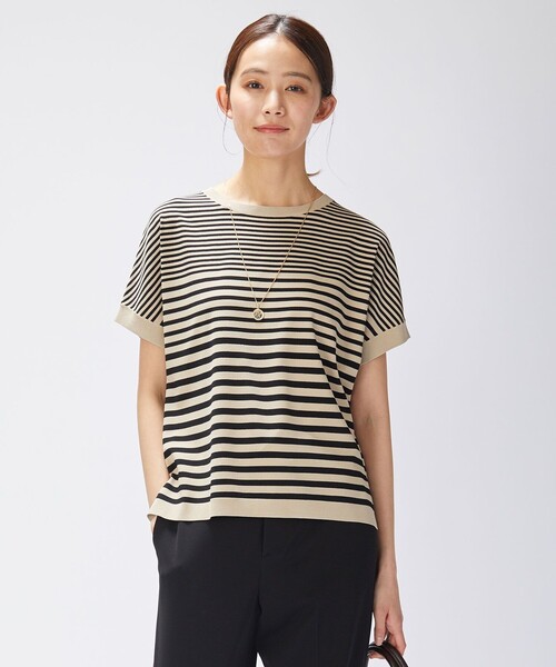 J.PRESS Ladies(J.プレス レディス)の「【洗える・イージーケア】コンフォートストレッチ ボーダー ニット(ニット/セーター・レディース・ネイビー系1/ベージュ系1・SMALL)」の1枚目の写真