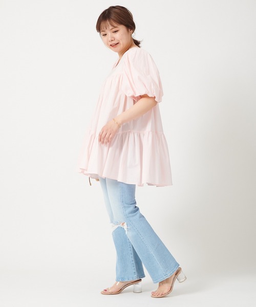 U by SPICK&SPAN（ユーバイスピックアンドスパン）の「アシンメトリーティアードチュニック（チュニック・レディース・ブラック/ピンク・FREE）」の20枚目の写真