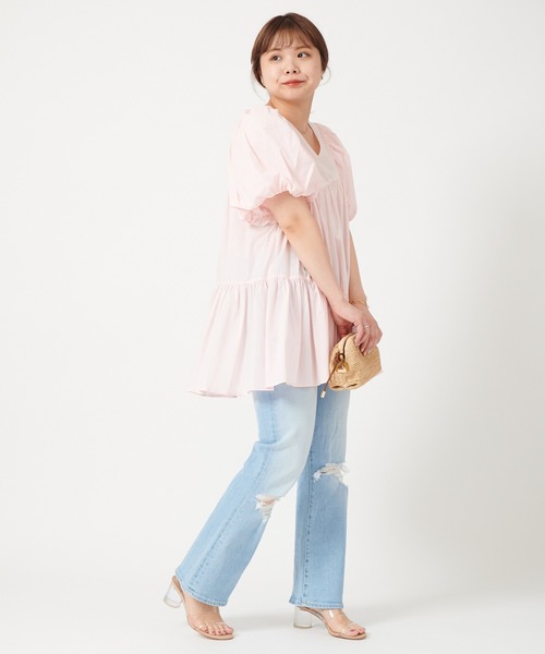 U by SPICK&SPAN（ユーバイスピックアンドスパン）の「アシンメトリーティアードチュニック（チュニック・レディース・ブラック/ピンク・FREE）」の15枚目の写真