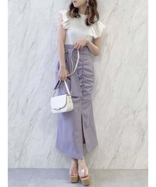 dazzlin（ダズリン）の「サイドギャザーナロースカート（スカート・レディース・グリーン/パープル/ベージュ・SMALL/MEDIUM）」の7枚目の写真