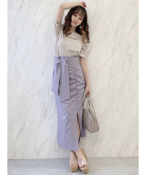 dazzlin（ダズリン）の「サイドギャザーナロースカート（スカート・レディース・グリーン/パープル/ベージュ・SMALL/MEDIUM）」の4枚目の写真