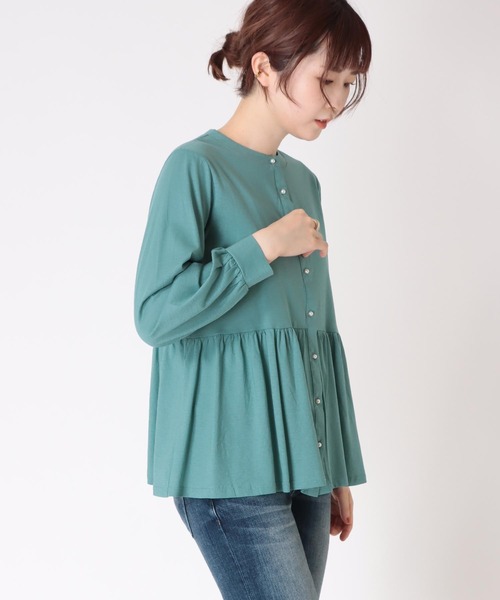 Jines(ジネス)の「強撚シルケット・丸首×ボタン付きぺプラムブラウス(シャツ/ブラウス・レディース・ブラック/オフホワイト/ブルー・38)」の20枚目の写真