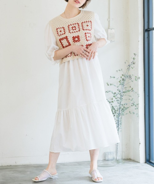 RETRO GIRL(レトロガール)の「【セットアイテム】クロシェSETワンピース(ワンピース・レディース・オフホワイト/イエロー/レッド・FREE)」の3枚目の写真