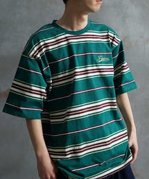 【JOKER】ビッグシルエット レトロ マルチボーダー ヘビーウェイト コットン 胸刺繍 春服 Tシャツ