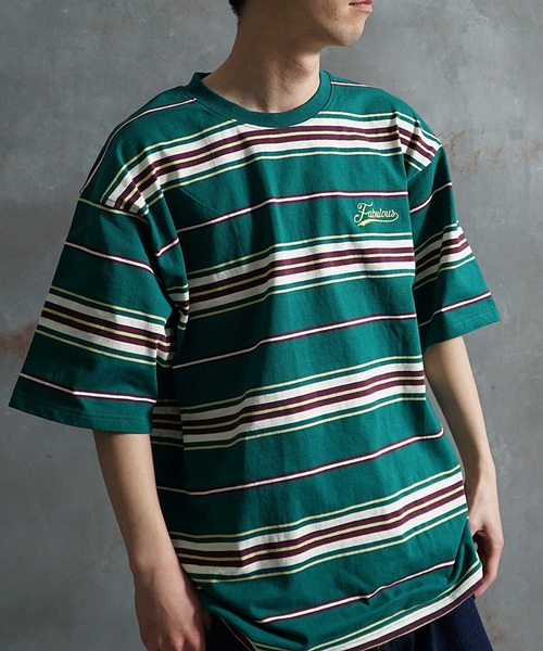 JOKER(ジョーカー)の「【JOKER】ビッグシルエット レトロ マルチボーダー ヘビーウェイト コットン 胸刺繍 春服 Tシャツ(Tシャツ/カットソー・メンズ・ホワイト/ブラック/グリーン・M/L)」の8枚目の写真
